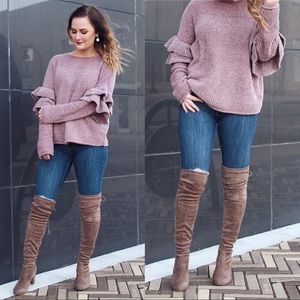 Ruffle Sleeve Chanille Sweater